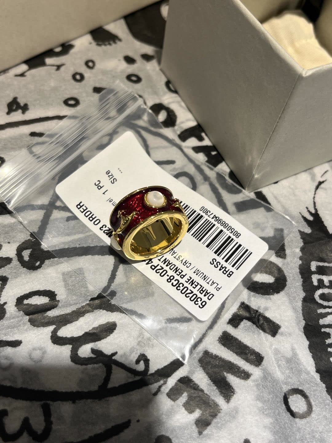 Vivienne Westwood Red Enamel Ring with Pearl
